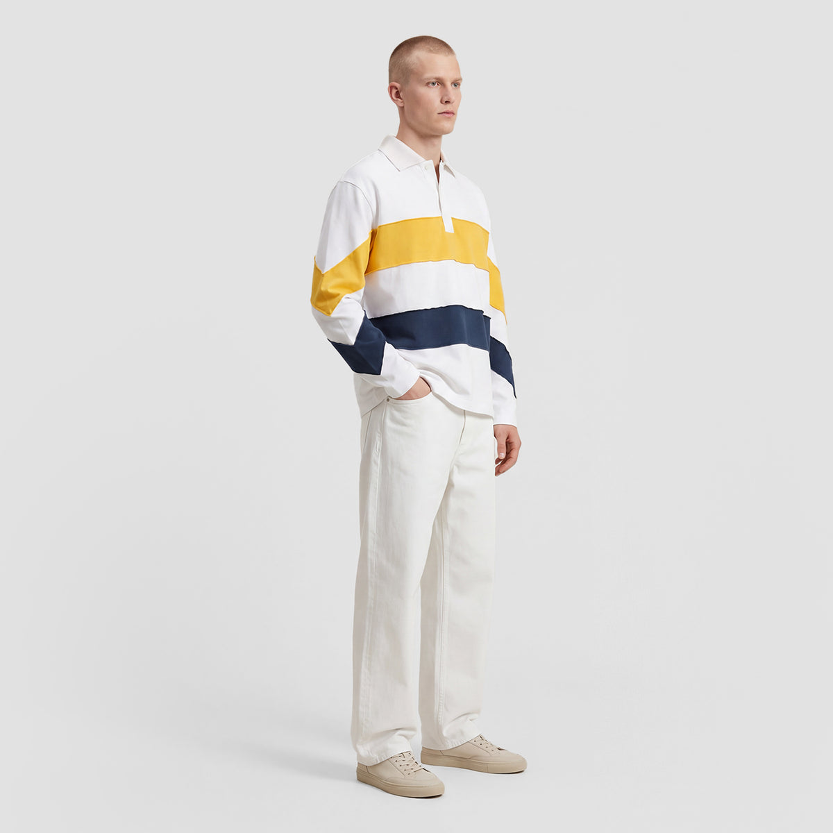 Curva Rugby Polo Long Sleeve White