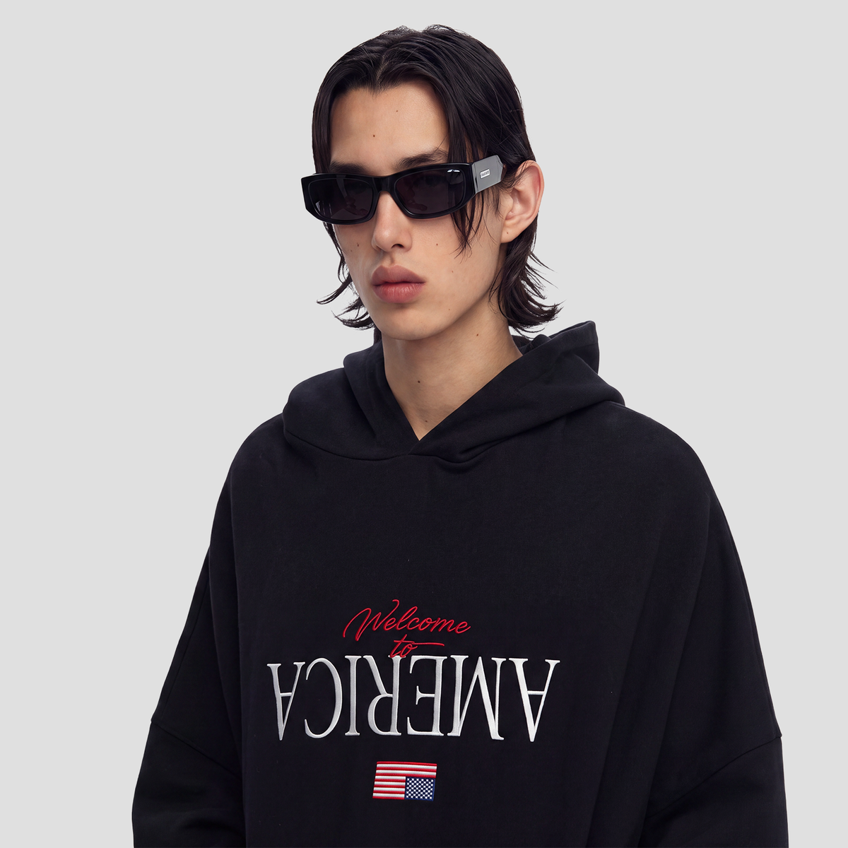 Willy Chavarria Welcome To America Hooligan Hoodie - Black Beauty