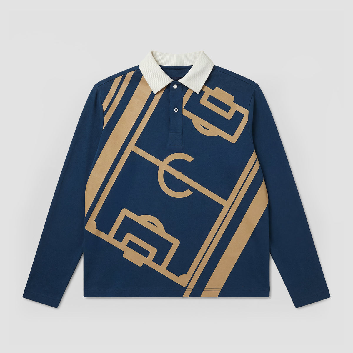 Curva Campo Da Calcio Polo Manica Lunga Navy