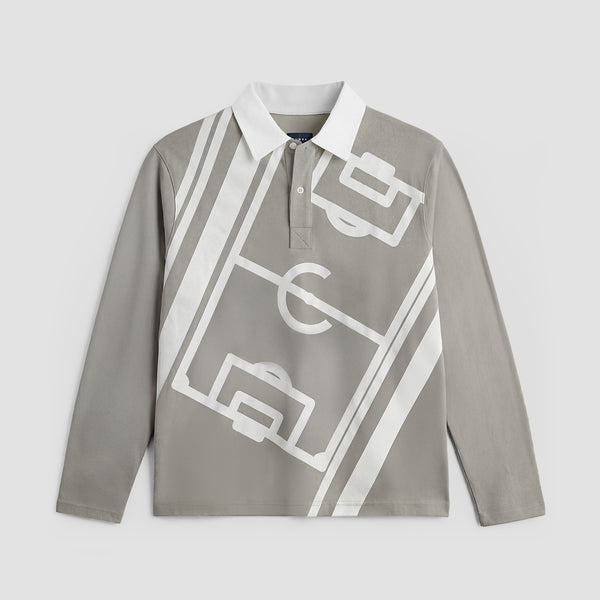 Curva Campo Da Calcio Polo Manica Lunga Grigia