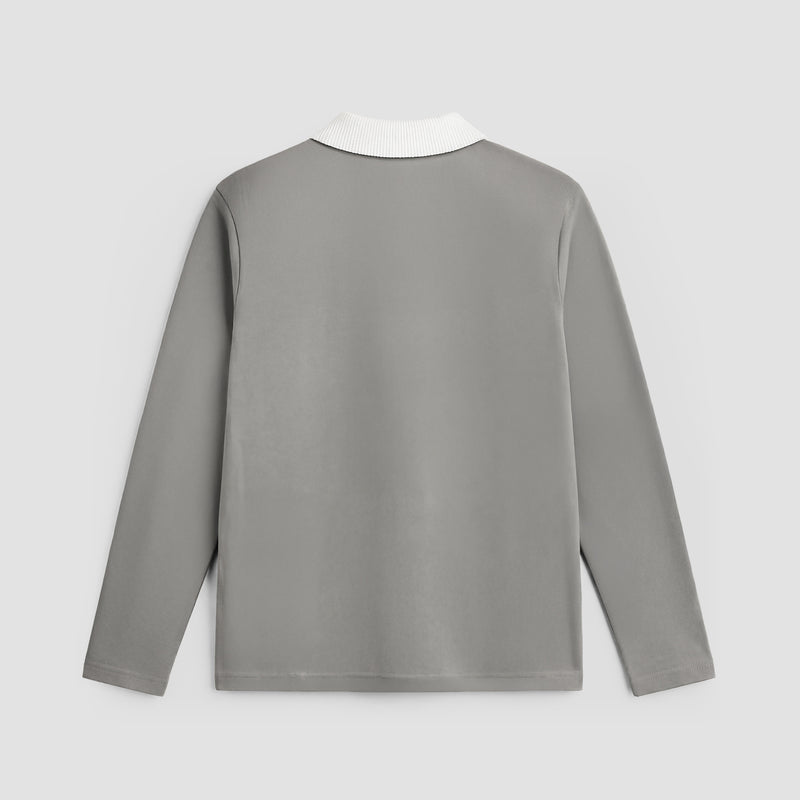 Curva Campo Da Calcio Polo Manica Lunga Grigia