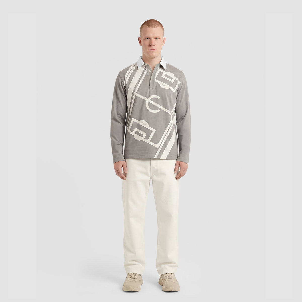 Curva Campo Da Calcio Polo Manica Lunga Grigia