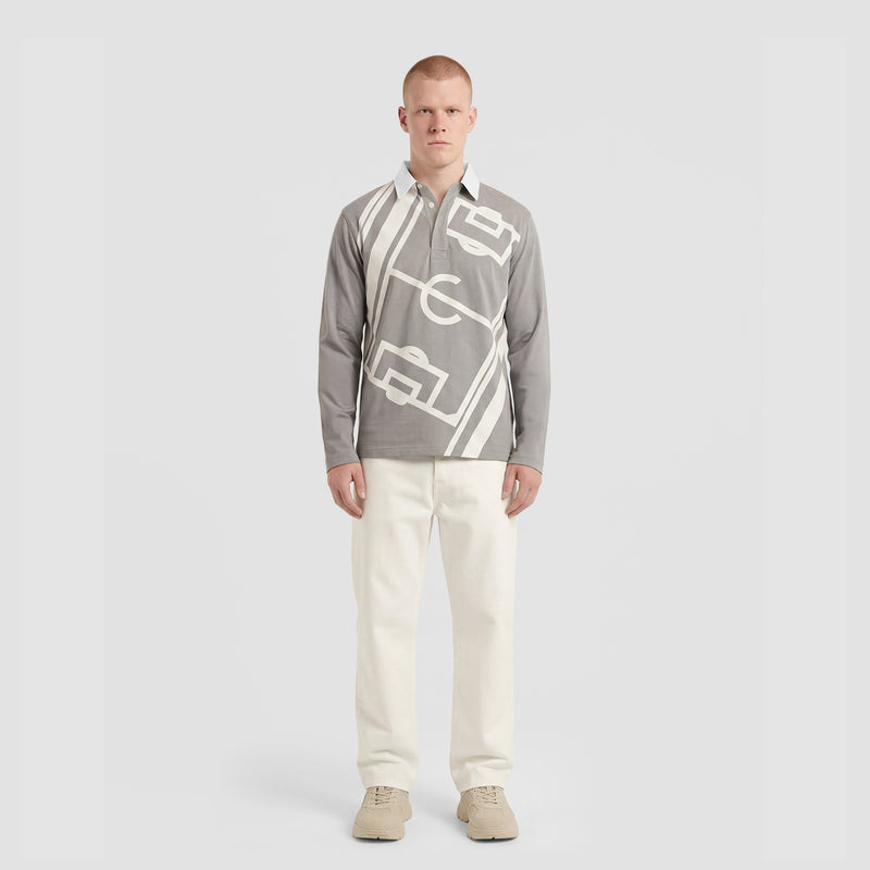 Curva Campo Da Calcio Polo Manica Lunga Grigia